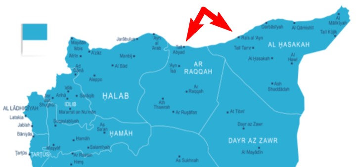 Karte "Nordsyrien": Die türkische Bodenoffensive startete mit Luftangriffen auf die Städte Tall Abjad und Ras al-Ain. (Karte: shutterstock - dikobraziy)